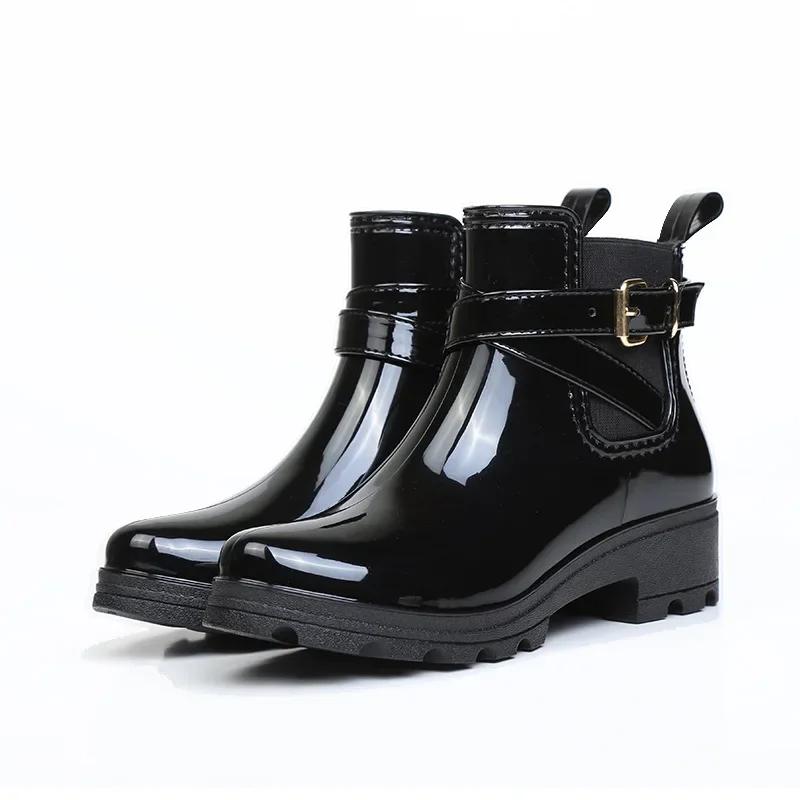 fashion boots women Short Boots Rain Shoes Non-Slip Patent leather Elastic Band Water Shoes Ankle Boots 2024 fv45