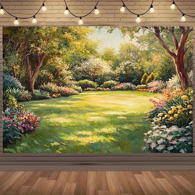 1pc 2D "Garden Landscape" Background Wall with Trees Flowers and Grass - Silk Photography Props Garden Party Decoration