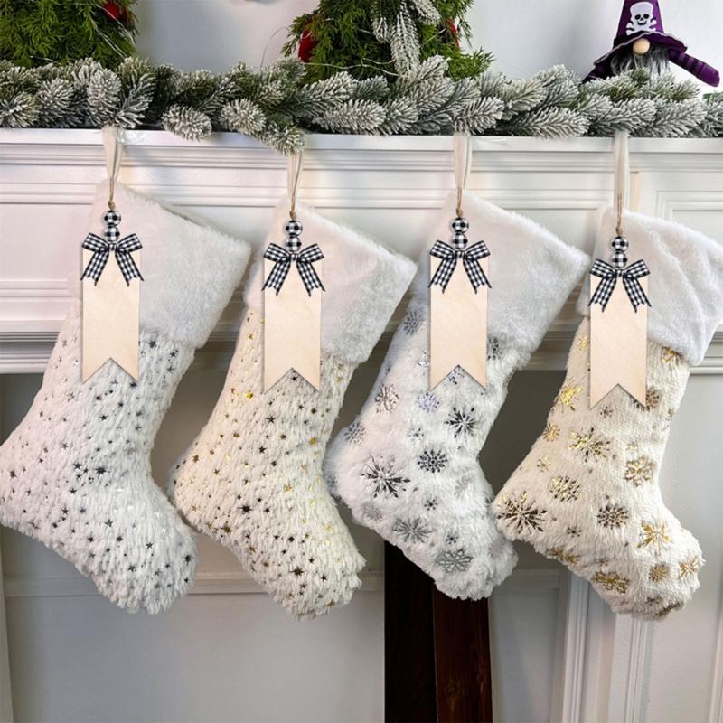 4pcs Furry Christmas Stockings Assorted Color for Home Office Decors Holiday Mantlepiece Hanging Socks