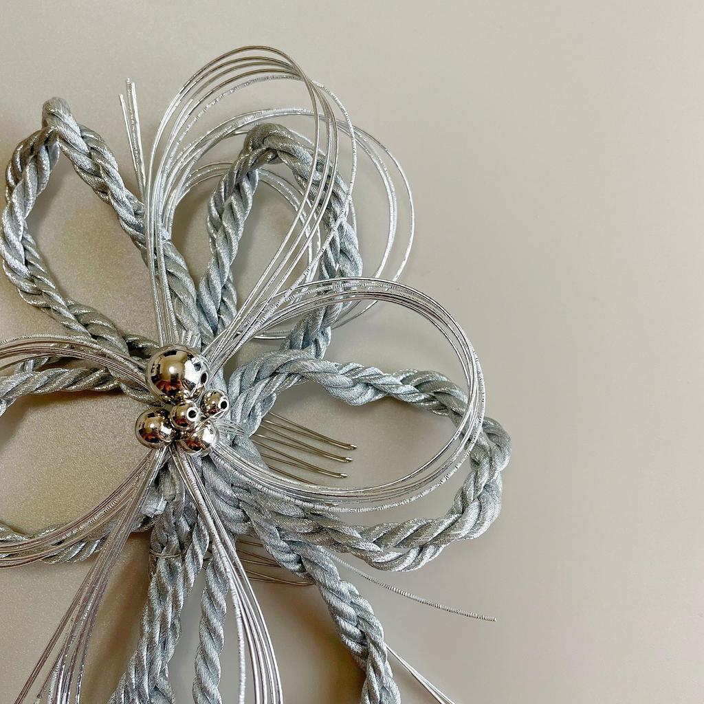 Mizuhiki Hair Ornament, Silver, Braided Cord, for Traditional Japanese Clothing, Graduation Ceremony, Coming-of-Age Ceremony, Wedding, Headpiece,