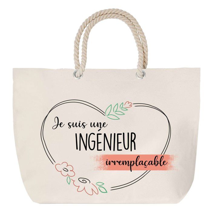 Sac de plage - PLANETEE - Grand format - Anse corde solide - Coton - Personnalisé (prénom)