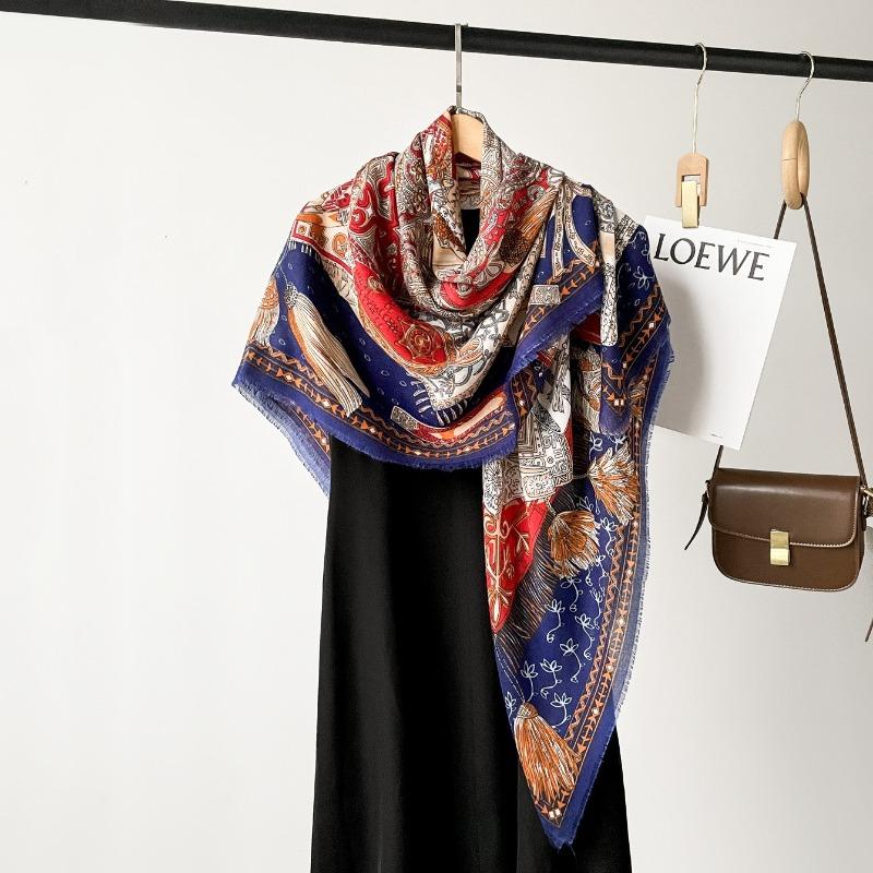 Spring and Summer Thin Imitation Cotton and Linen Shawl, Travel Photo, Color Printed Scarf, Air-conditioned Room Large Square Scarf