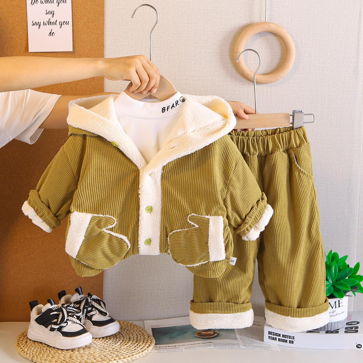 

Boys long sleeved 3-piece set, Children s plush thick cotton suit set, Cute clothes for boys aged 0-5 XXL зелёный