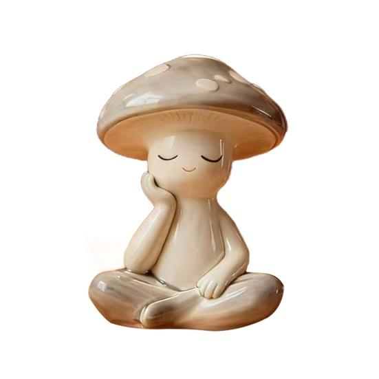 Zen Meditation Mushroom Sculpture Resin Mushroom Figurine for Living Room Home Office Desk Patio Garden Decor