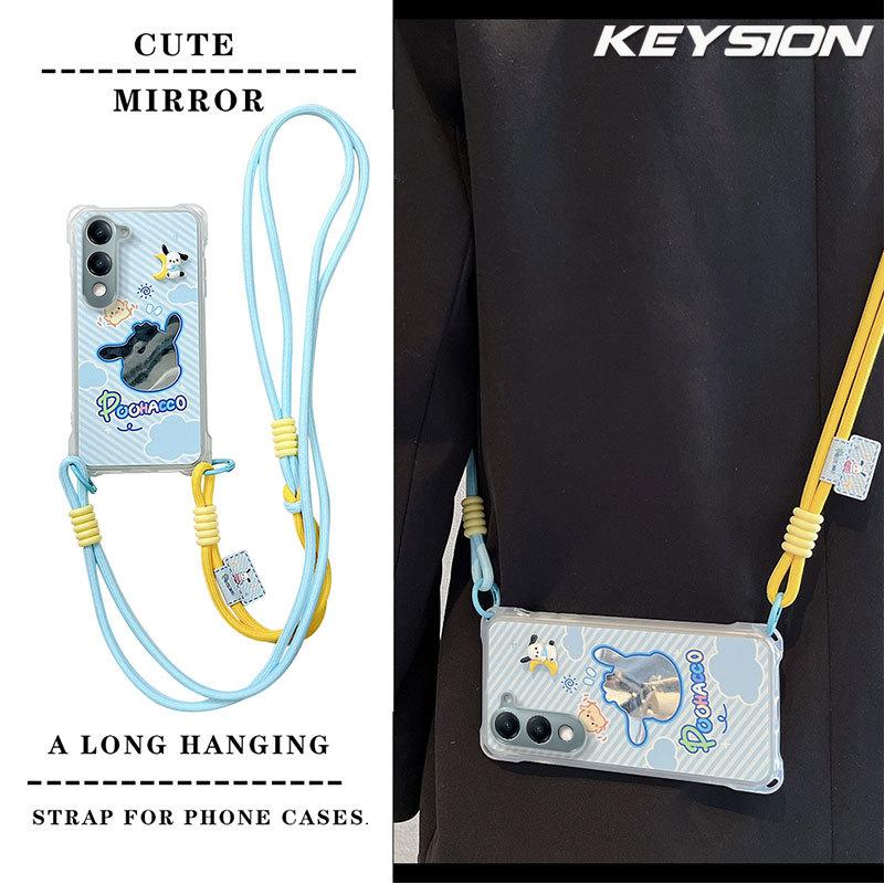 

KEYSION Crossbody Strap Phone Case for VIVO Y04 Cute Cartoon Long Lanyard Mirror Shockproof Cover for VIVO Y29s 5G Y29t 5G for VIVO Y04