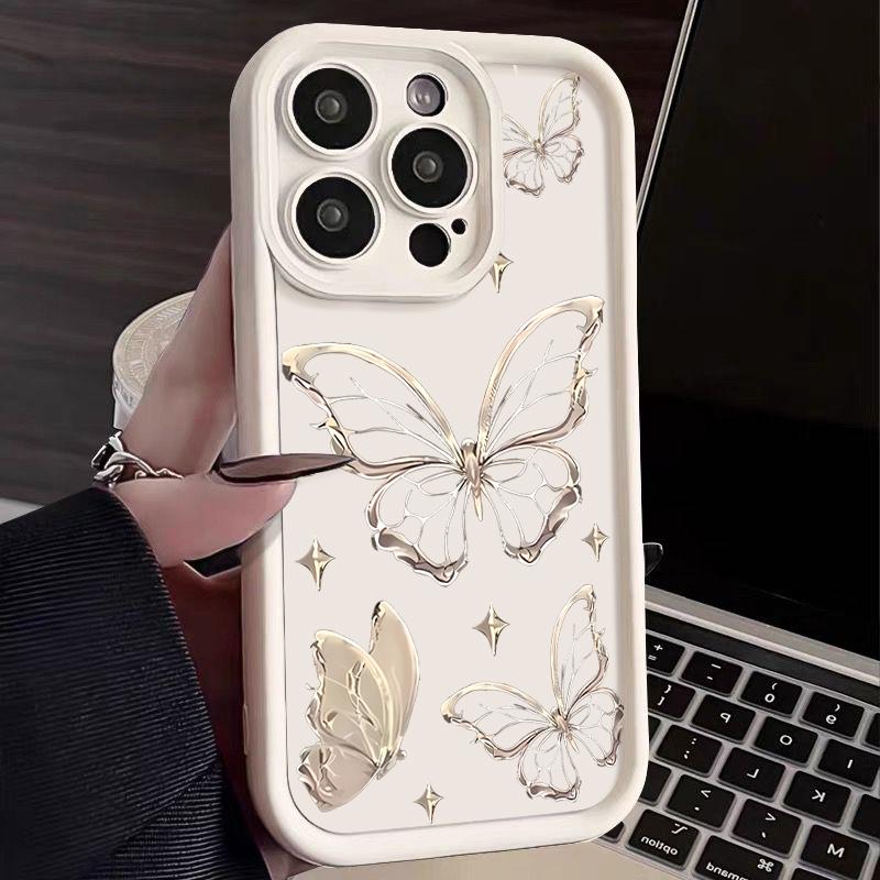 

Soft TPU Gold Butterfly Pattern Case For iPhone 16 15 14 Pro Max 11 12 13 Pro 16E XR 15 16 Plus Shockproof Silicone Phone Cover iPhone 12