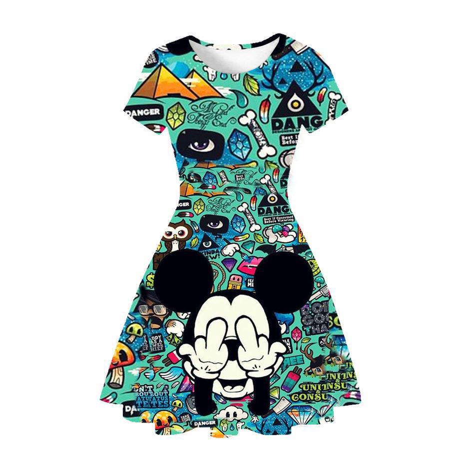 New Mickey Minnie Christmas 2D Printed Short Sleeve Dress Fashion Girls Princess Dress