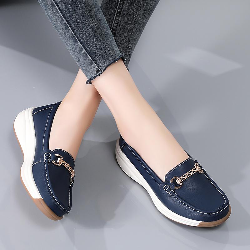 Women Wedge Leather Shoes Slip On Moccasins Casual Sneakers Zapatos Mujer Flat Shoes For Women Platform Casual Shoes