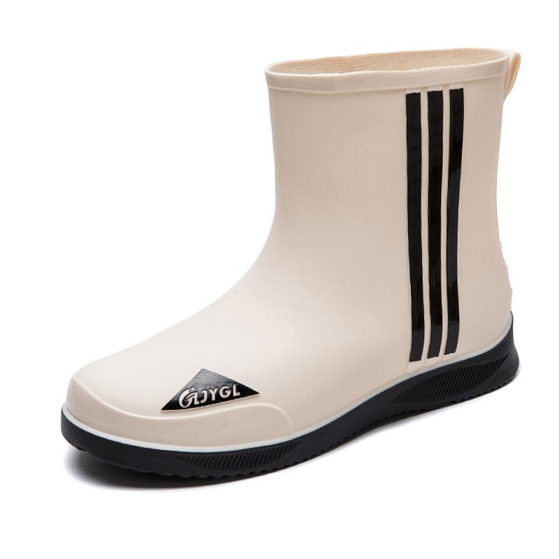 New medium tube waterproof shoes men's fashion bundle rain shoes velvet outer wear non-slip work wear-resistant rain boots rubber shoes
