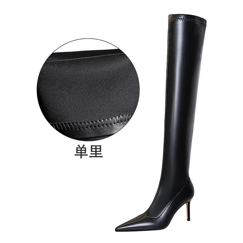 Fashion Fashion Simple Soft Leather Women Long Boots 2024 Autumn Winter Pointed Toe Thin High Heel Over the Knee Black Boots