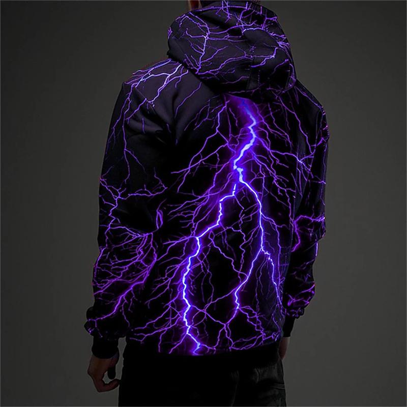 Vintage Herren Sweatshirt 3D Blitz Grafikdruck Lässige Hoodies Frühling Herbst Damenbekleidung Harajuku Übergroße Pullover