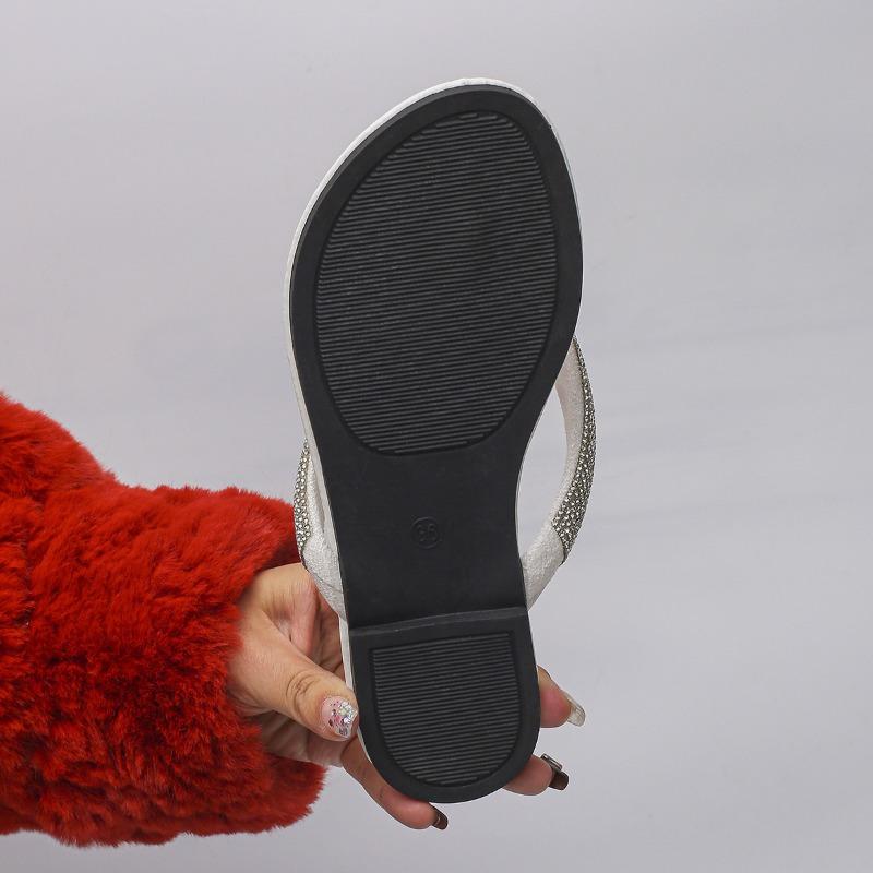 Été, Vacances, Dames, Tongs, Étincelantes, Strass, Plage, Pantoufles de mariage, Semelle épaisse, Talon compensé, Chaussures pour femmes