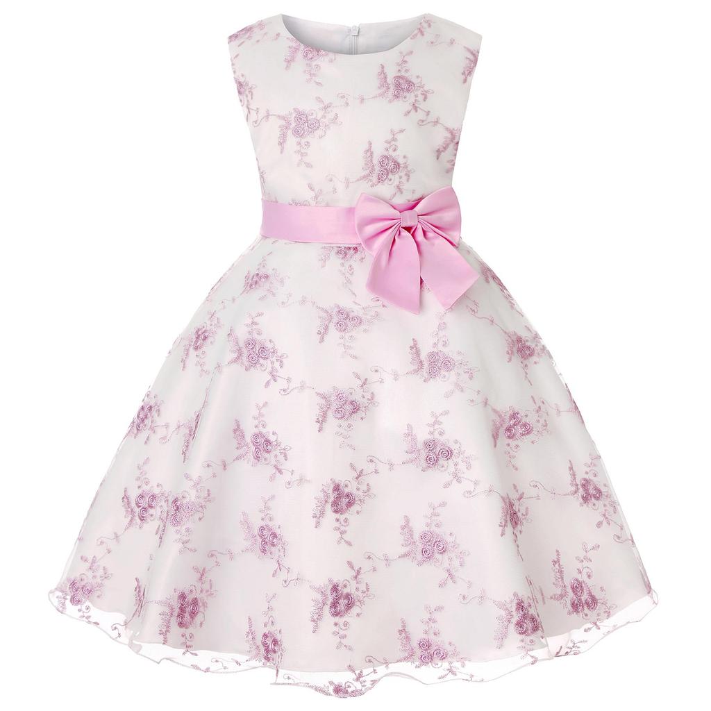 2026 Girls' Embroidered Princess Dress with Lace Trim - Formal Christmas Party Outfit