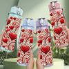 1PC Red Lace Heart Love Ornate Print 750ml Color Plastic Sports Water Bottle Leakproof Flip Straw Lid Suitable for Sports Office Home Use