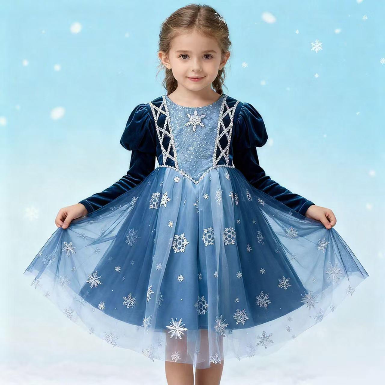 

2025 Autumn/Winter Frozen Princess Elsa Long Sleeve Dress for Halloween and Holiday Gifts 110cm (Recommended height ~1.0m)