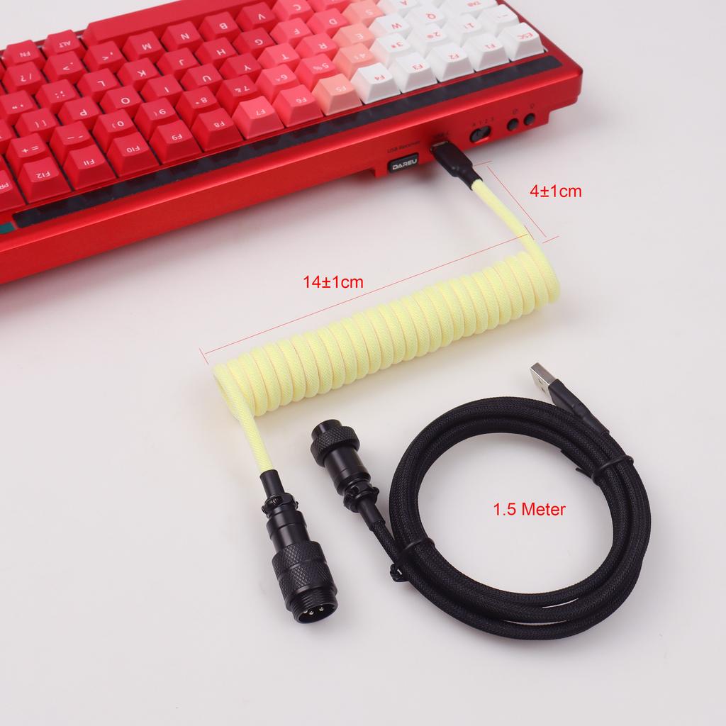 For Magnetic Switch USB A To Type C Mechanical Gaming Keyboard Double Sleeved Wire GX16 Detachable Aviator Coiled Power Cable