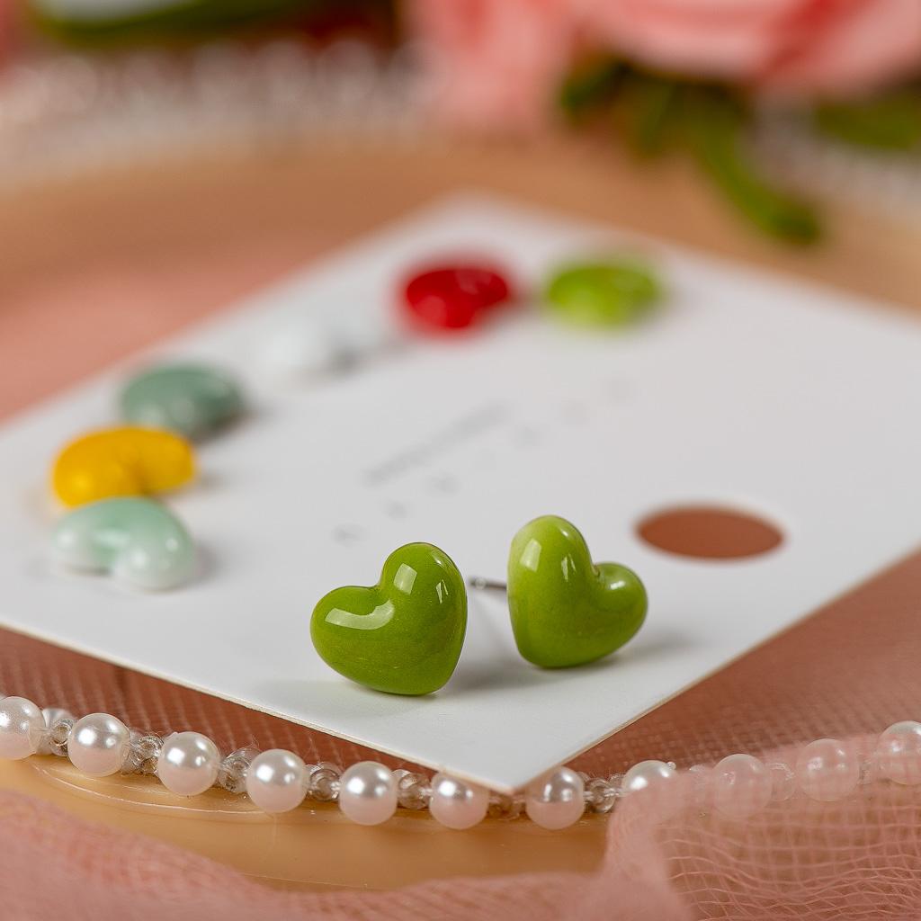 Изысканные керамические серьги-гвоздики в форме сердца Любви, разноцветные, с антиаллергенной металлической застежкой, модные #LY101