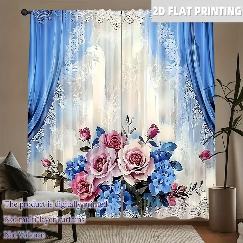 2 Pcs Bohemian Flowers Print Curtains,suitable for Bedroom,living Room Kitchen Decoration,home Decoration,window Decoration