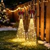 Warm White Hanging String Lights Solar Powered Christmas Garden Light Outdoor Metal Stake Holiday Landscape Path Decorations Star Snowflake Waterfall