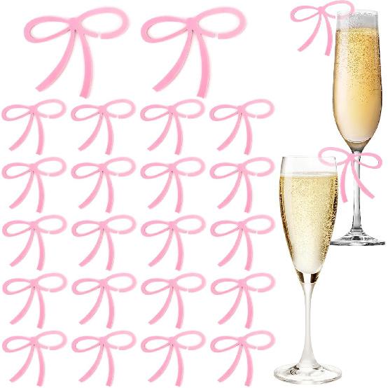 24 Pcs Pink Black Bows Drink Markers Drink Glasses Markers for Engagement Birthday Bachelorette