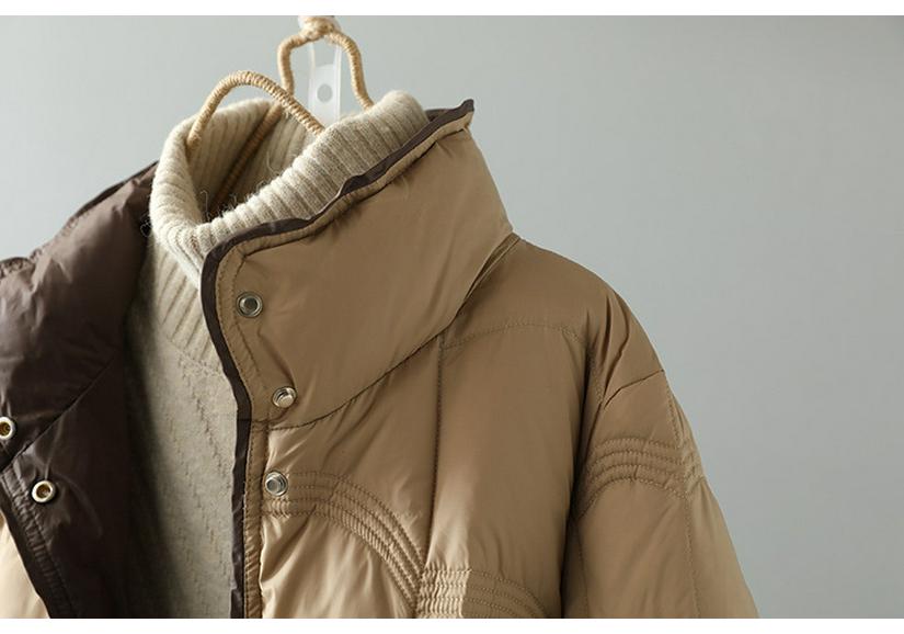 Women's Cross-Border Stand Collar Medium-Long Loose Down Jacket - White Duck Down, Light, Warm, Autumn/Winter, Xiangyun Style.