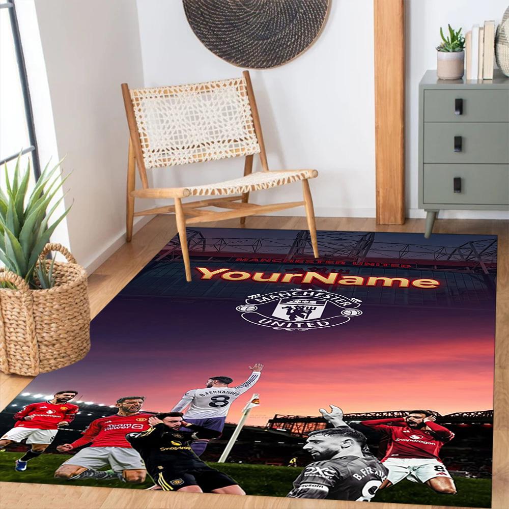 Manchester Customizable Name Floor Mat Perfect for Foyer Dormitory Playrooms Decorate room Anti-slip Rug Anime Office Decor Birthday/Christmas Gift