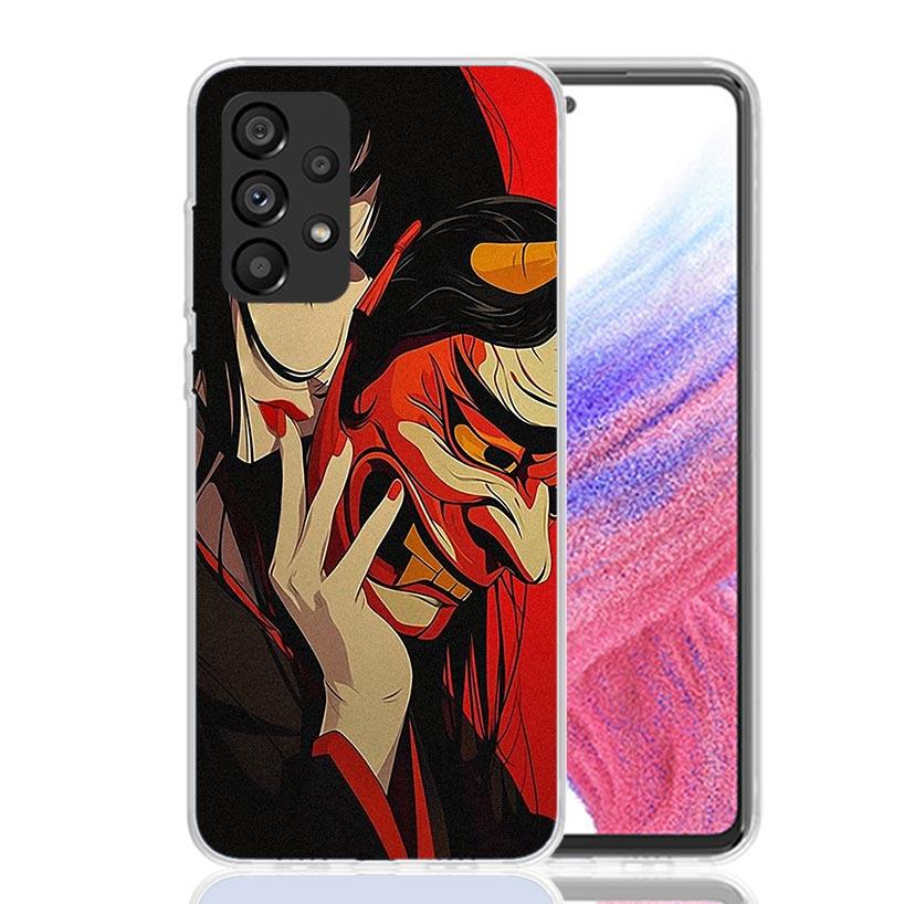 Japanese Oni Mask Girl Phone Case For Samsung Galaxy A52 A32 A22 A12 A02S A50S A30S A51 A31 AA71 Note 20 Ultra 10 S10 Plus Galax