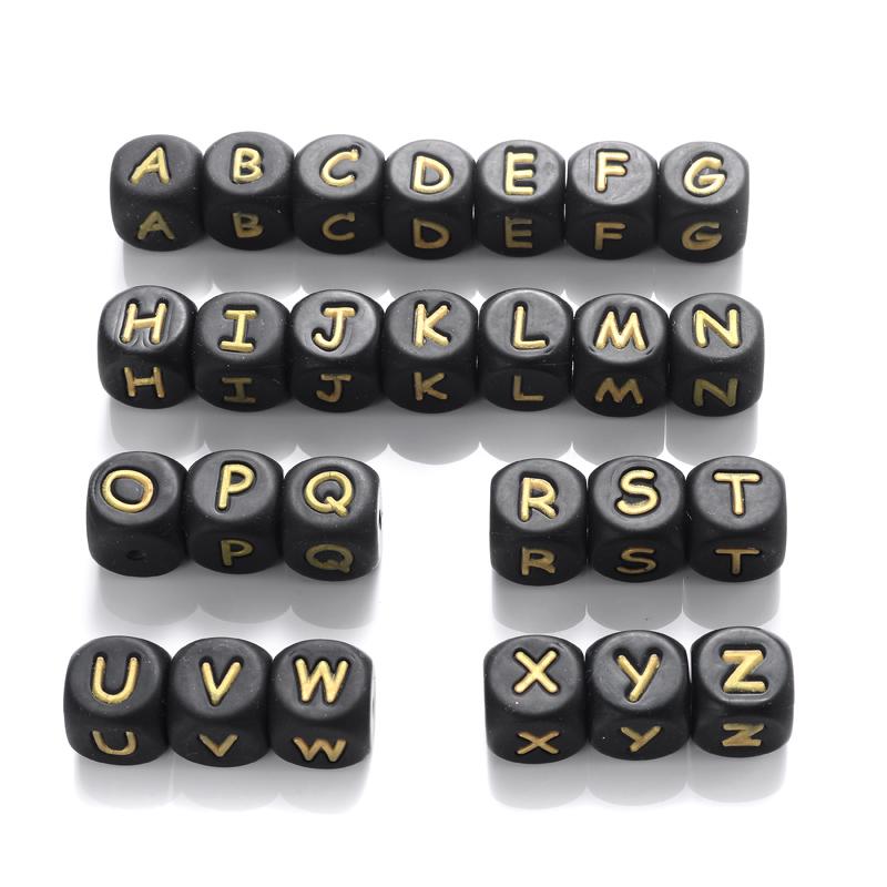 50Pcs 12mm Glow In the Dark English Alphabet Letter Beads Luminous Silicone Letters Beads for Baby Teething Chew Toy Shower Gift