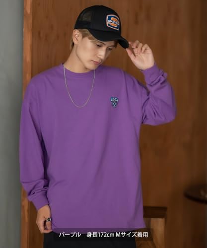 IMPROMES Casual SIDEWAYSTANCE Embroidered Downer Rat Long Sleeve T-Shirt, Men's, Purple