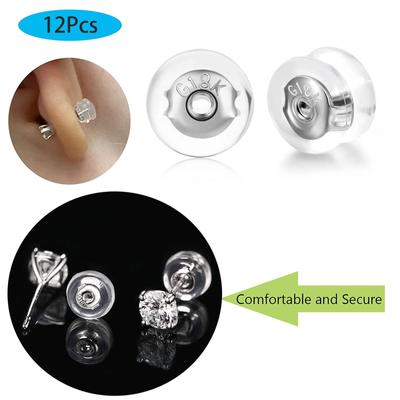 12Pcs Earring Backs Secure Locking Ear Nuts Stud Earring Comfortable Hypoallergenic Earring Stopper Adult Kid Jewelry Accessory