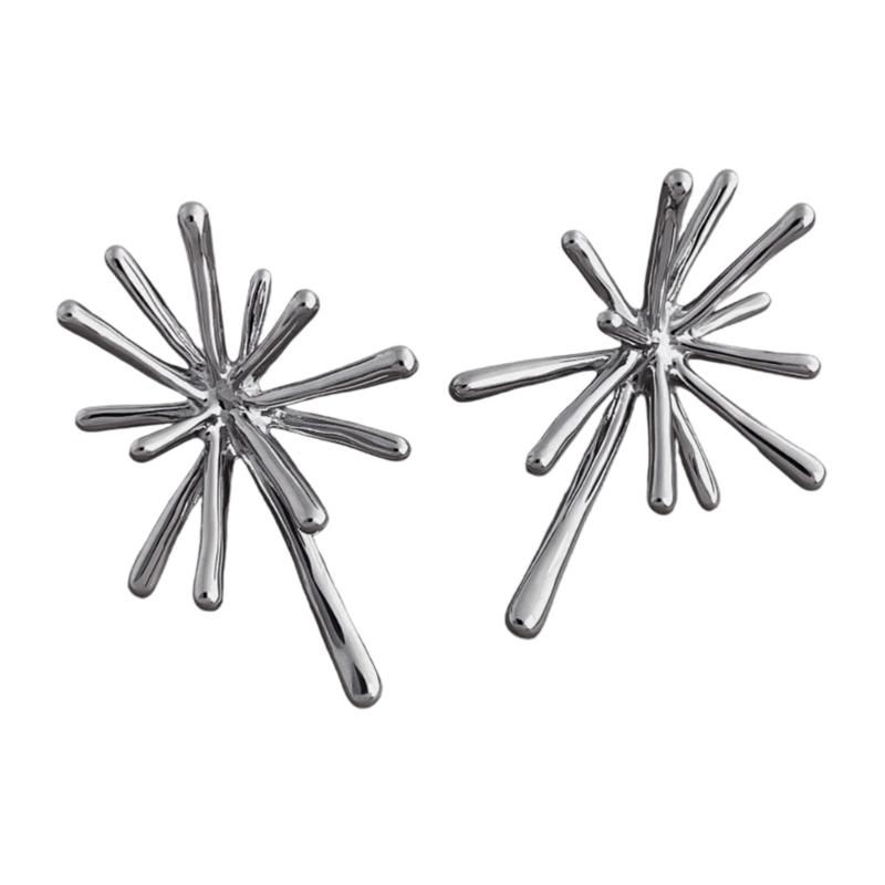 Искрящиеся серьги-фейерверки Металлические модные аксессуары Серьги-гвоздики для вечеринок и свадеб Подходят для повседневных или официальных случаев серебряный