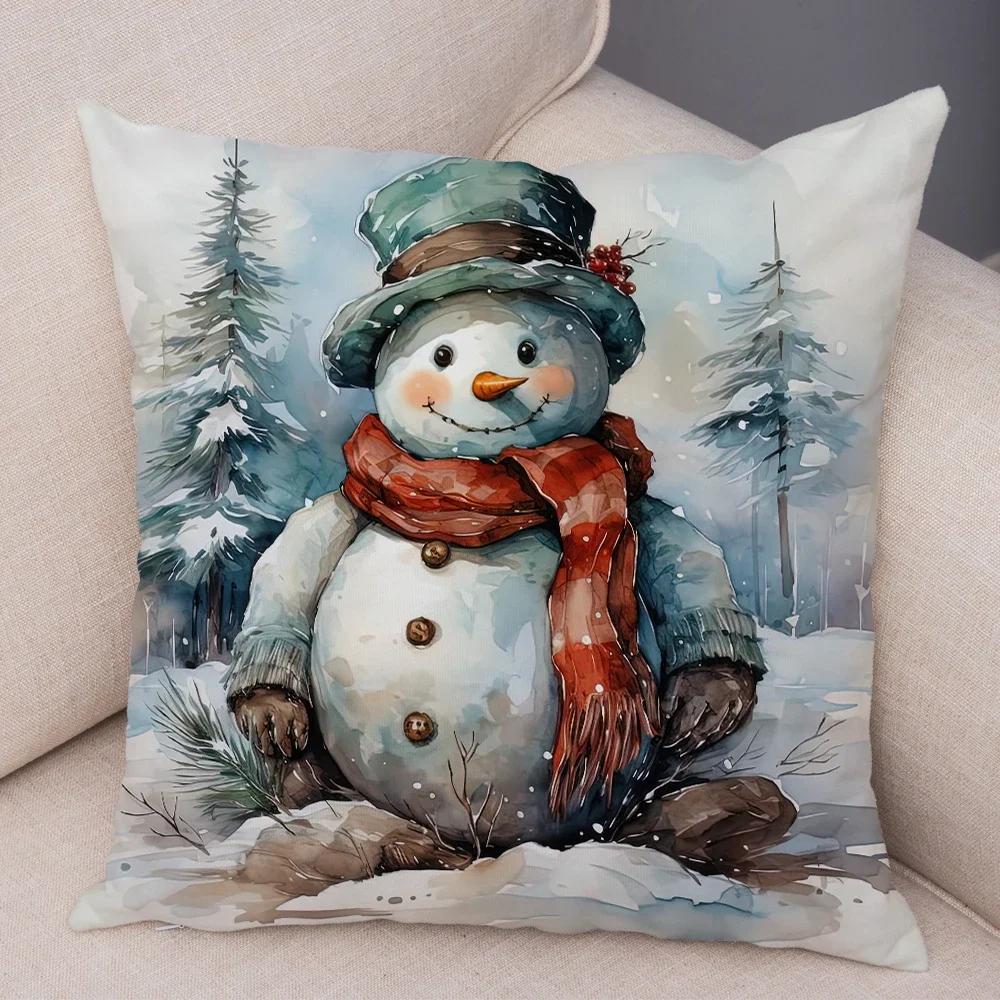 Frohe Weihnachten Kissenbezug Doppelseitiger Druck Deko Niedlicher Cartoon Schneemann Kissenbezug Plüsch Weihnachtsmann Kissenbezug für Sofa Zuhause Auto