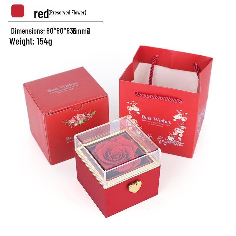 Automatic Rotating Acrylic Jewelry Box with Preserved Rose and Necklace - Valentine's Day Gift