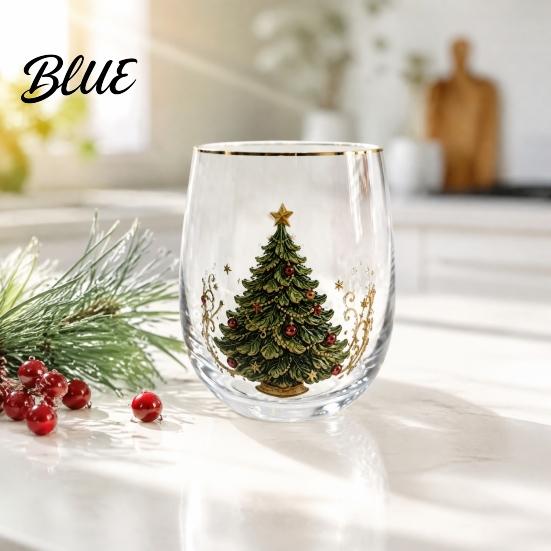 Christmas Wine Glasses Tumbler 300ml Santa Reindeer Snowman Cocktails Glass Tree Design Lead-free Kitchen Party Supplies Holiday Drinkware