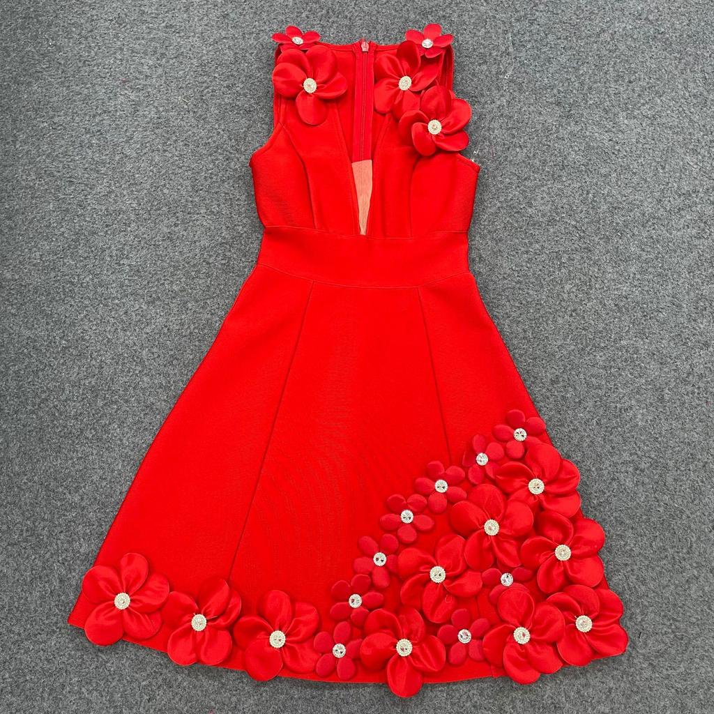 Women's European & American Style Deep V Floral Bandage Dress - Sexy Evening Gown & Short Dress