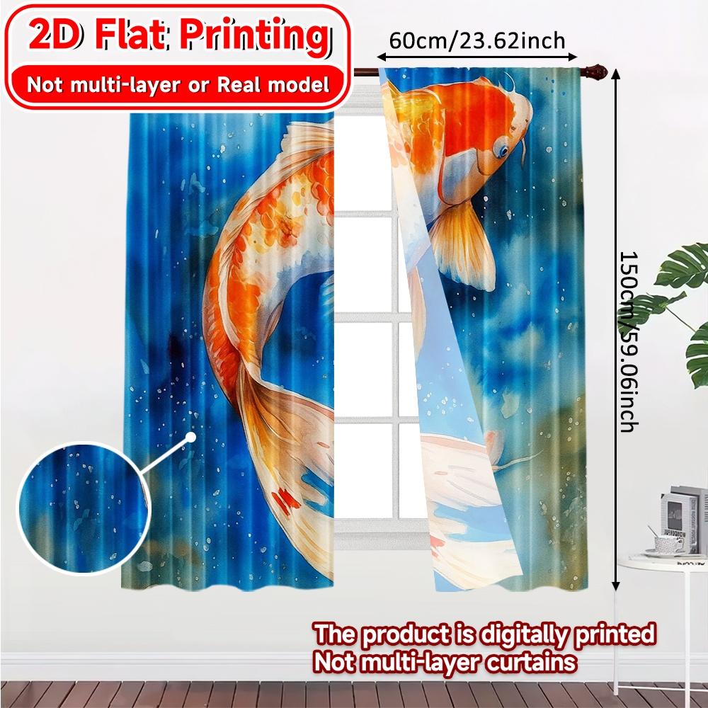 2 szt., zasłony DRUKOWANE PŁASKO 2D (Bez Roda) Koi Bliss Świąteczne Zasłony Modowe Wszechstronne Trwałe Poliestrowe Zasłony Zewnętrzne