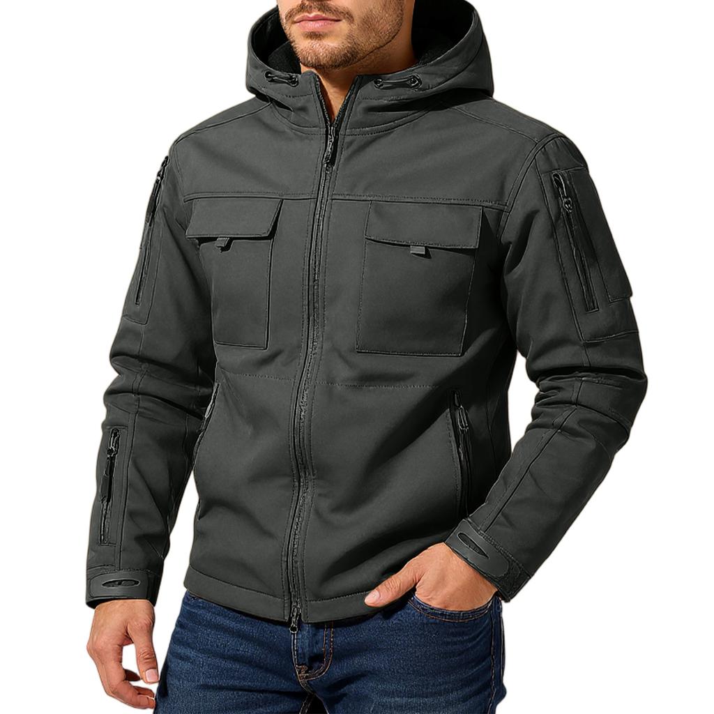 Men'S Loose Jacket Fashionable Multi Pocket Hooded Jacket