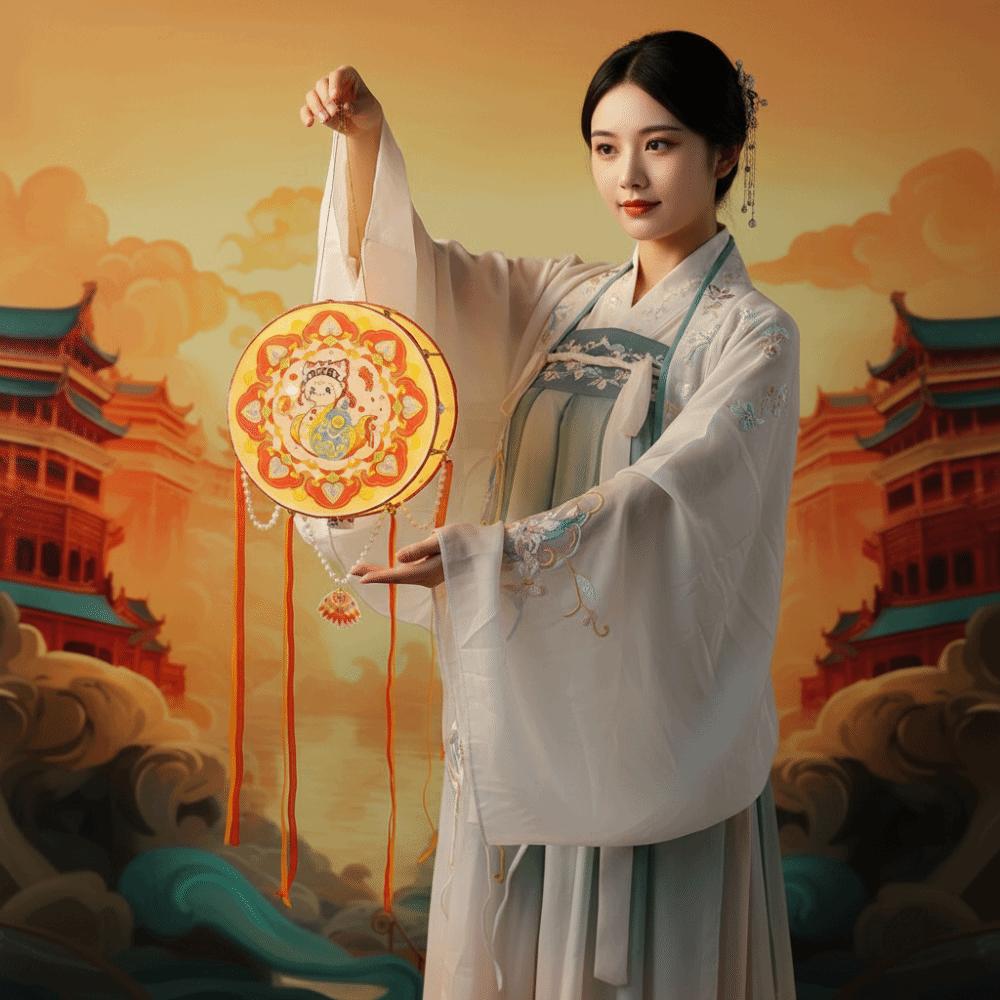 Handmade Chinese DIY Lantern Portable Luminous Mid-Autumn Drum Light Lightweight Multi-color Glow Handheld Lantern