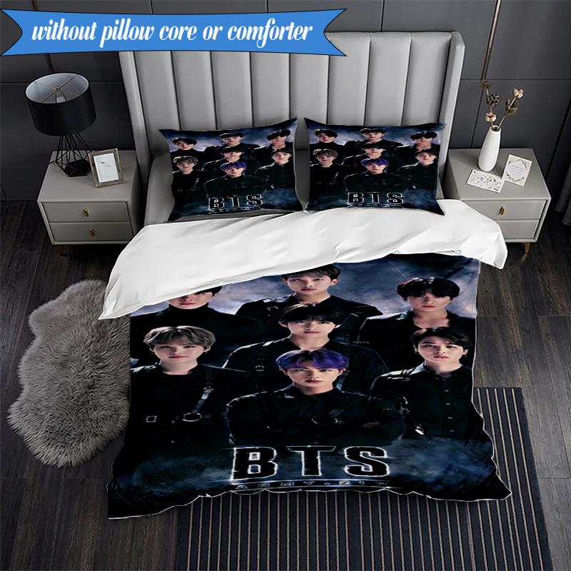 Ensemble de literie coloré K-pop Gathering 3 pièces, Groupe de musique K-pop, Idéal pour la chambre à coucher, le dortoir, Comprenant 1 housse de couette et 2 taies d'oreiller, Cadeaux pour fans