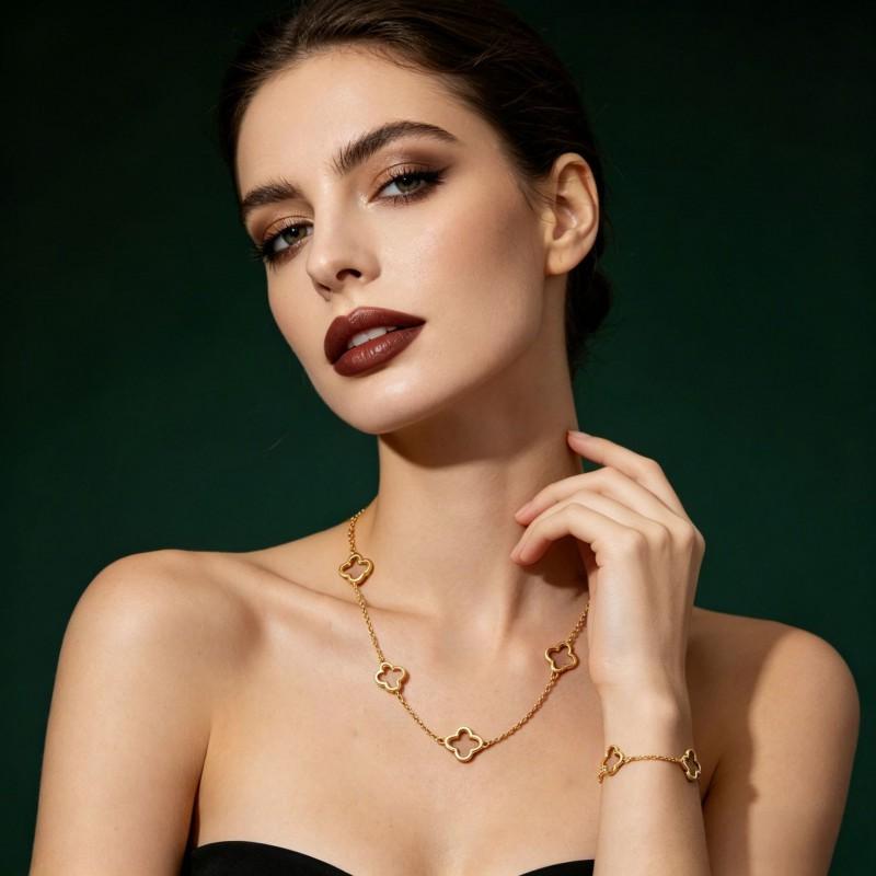 Fashion Clover Necklace Bracelet Set Women Minimalist Lucky Jewelry
