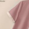 ZANZEA Women Splice Turn Down Collar Casual Short Sleeve Shirt Dress