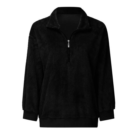 Sweatshirt Coat Long Sleeve Windproof Plush Trendy Turtleneck Zipper Neck Women Fluffy for Home