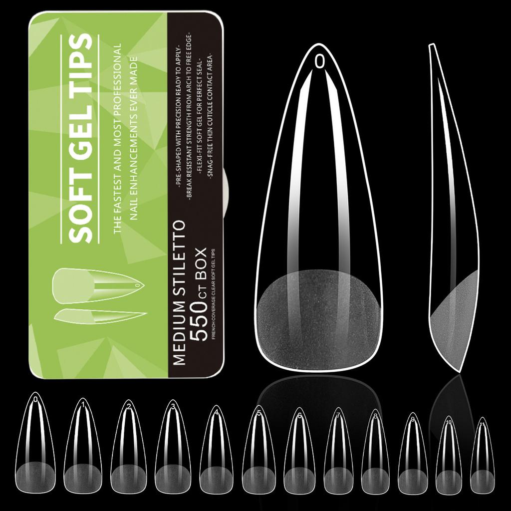 550 STÜCKE Klare Gel-Nageltips Vollabdeckung Weiche Acryl-Press-On-Extensions Professionelle Maniküre für Salon- und Heimgebrauch