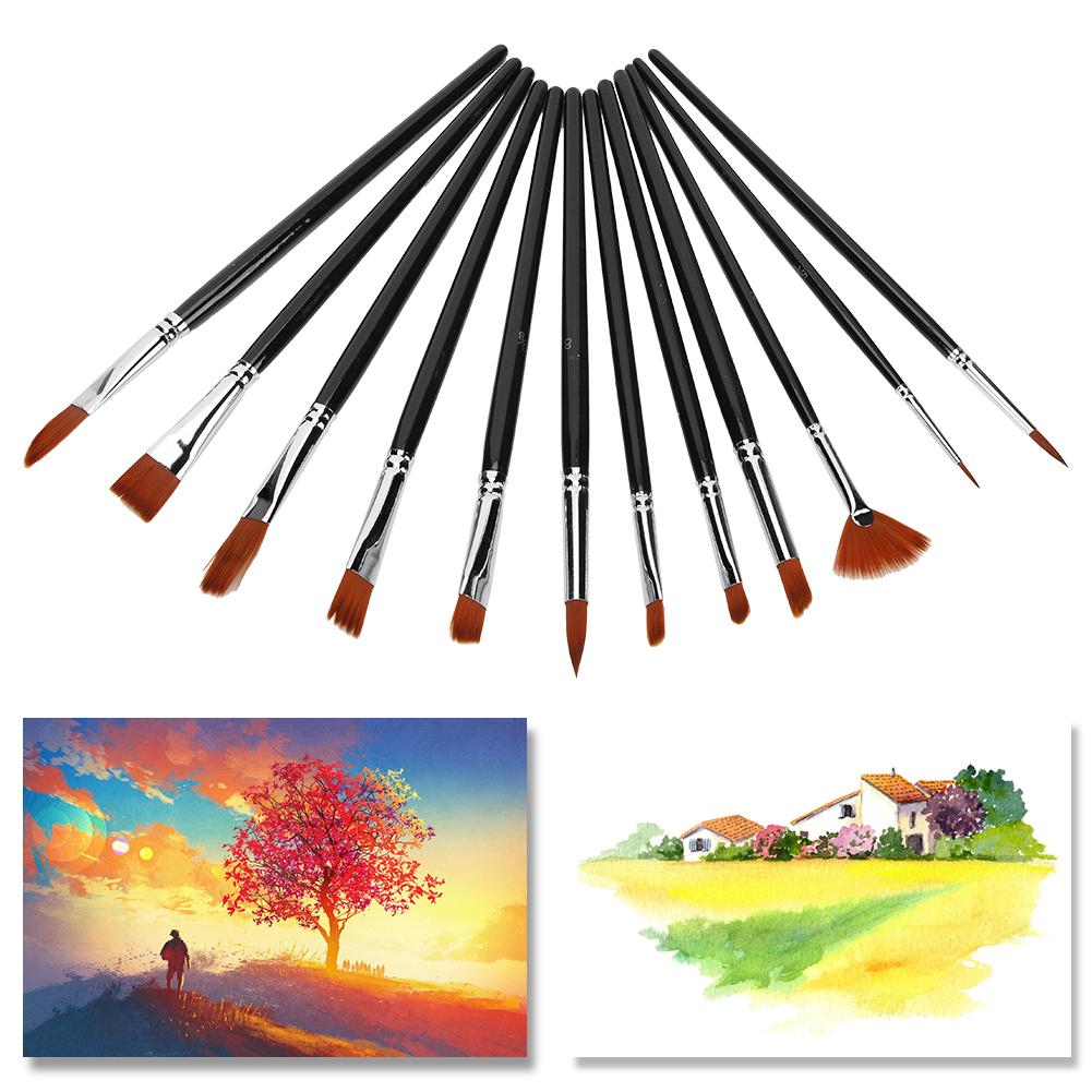 12 Pcs Painting Brush Nylon Hair Wooden Watercolor Gouache Painting Supply Kit