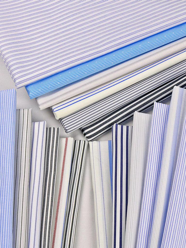 Blue, White, Gray Striped Cotton Fabric for Summer Shirts and Work Dresses