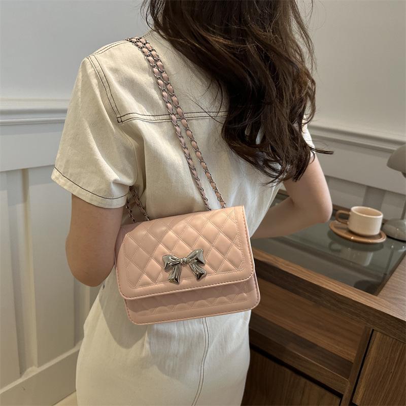 Bag Fashion Small Square Bag Small Fresh Bow Shoulder Bag Textured Chain Crossbody Bag