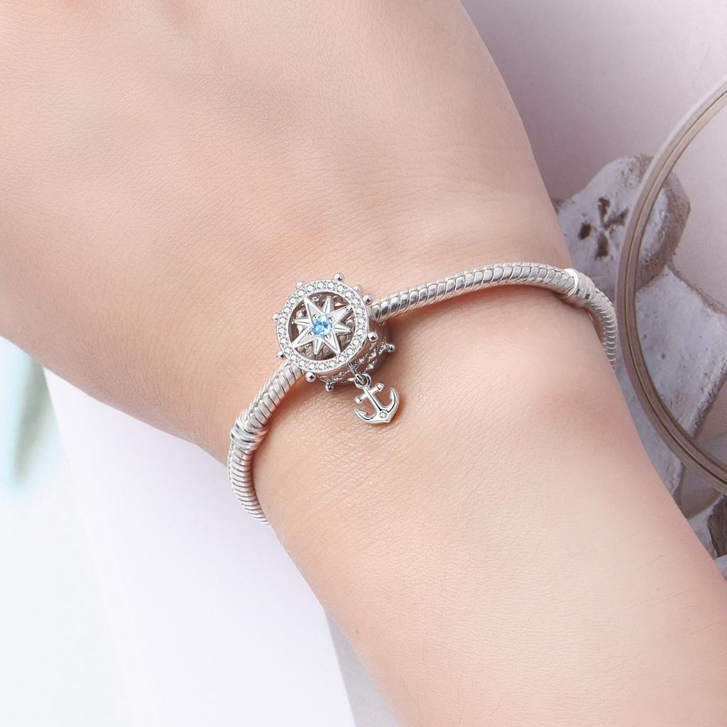 925 Silver Rudder Tassel Ship Anchor Charms Beads Pendant Fit DIY Bracelet Necklace Jewelry Souvenir Gifts