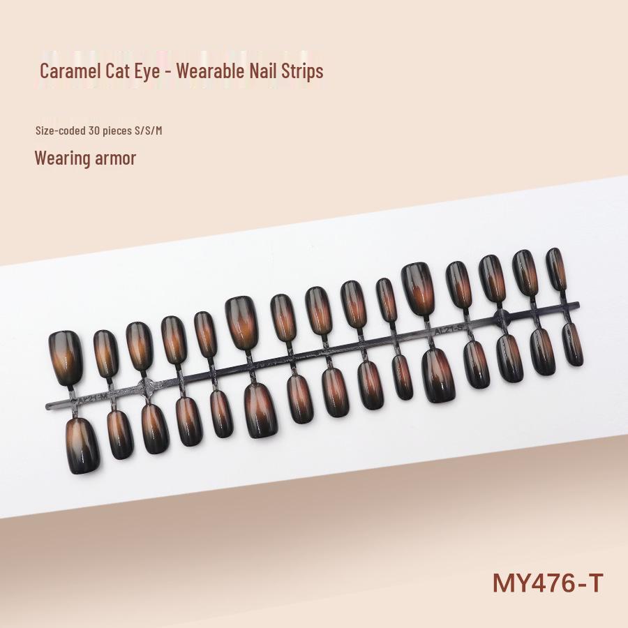 30-Piece Black Cat Eye Nails with Color-Changing Dragon Pattern