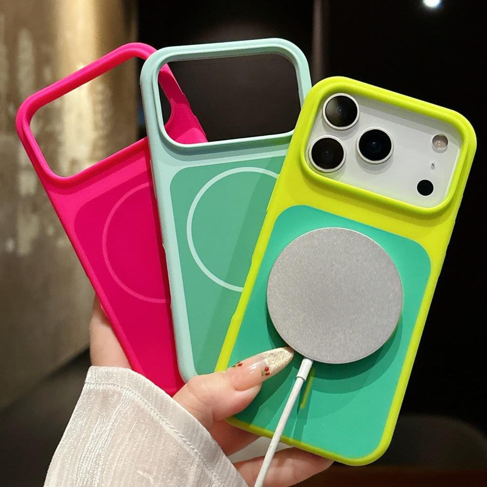 Liquid Silicone Smart Touch Button For Magsafe Case For iPhone 13 14 15 Plus 16 17 Pro Max Air Fluorescent Contrast Color Cover