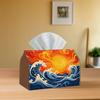 2D Flat, 1pc 2D Flat, Oversized Wave and Rising Sun Chinese Style Summer Travel Tissue Box, Polyester Material, 2D Flat